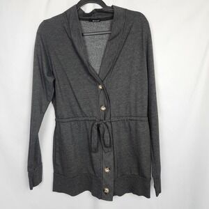 LA Made Womens Cardigan Gray Lightweight‎ Tie Front Button Down Size Medium
